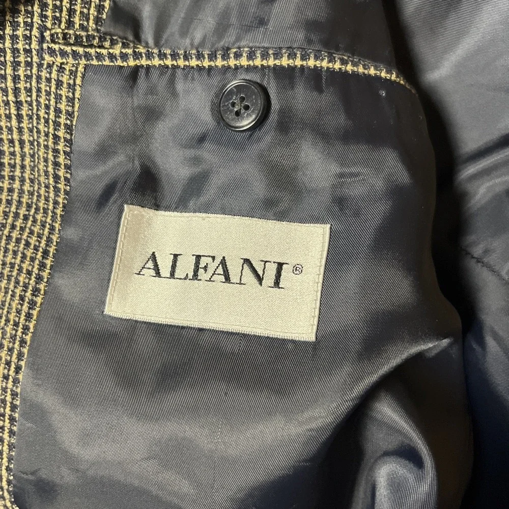 Alfani Blazer 100% Pure New Wool Blazer Size 42L Navy‎ Beige Textured Sport Coat